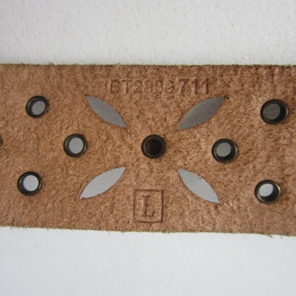 New Fossil Women L Metallic Bronze Gold Leather Studded Pierced Floral Brass - Picture 4 of 10